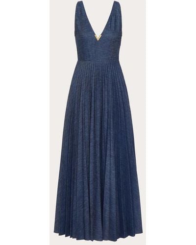 Valentino Chambray Denim Plisse' Dress - Blue