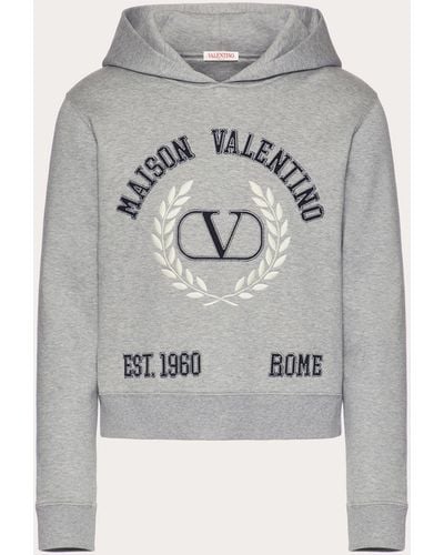 Valentino Sweat-shirt En Coton Avec Broderie Maison - Gris