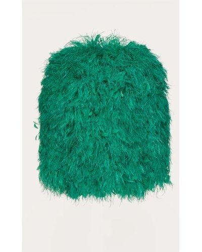 Valentino Tulle Illusione Peacoat Embroidered With Feathers - Green