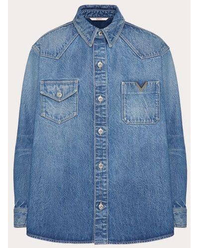 Valentino Denim Shirt With Metallic V Detail - Blue