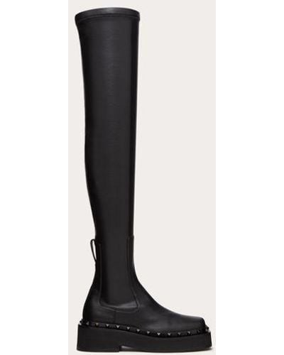 Valentino Garavani Rockstud M-way Over-the-knee Boot In Stretch Synthetic Material 50 Mm - Black