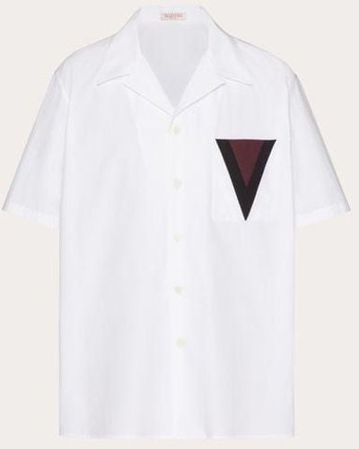 Valentino Camicia da bowling in cotone con v detail intarsiata - Bianco