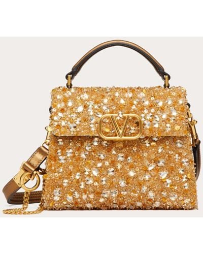Mini Vsling Handbag With Sparkling Embroidery for Woman in Black