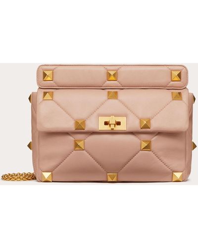 Valentino Garavani Medium Roman Stud The Shoulder Bag in Nappa with Chain Woman Rose Cannelle Onesize