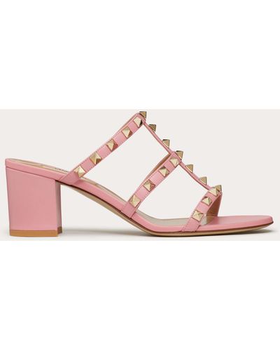 Valentino Garavani Rockstud Calfskin Leather Slide Sandal 60 Mm - Pink