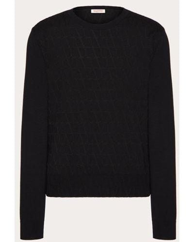 Valentino Crewneck Jumper In Viscose And Wool With Toile Iconographe Pattern - Black