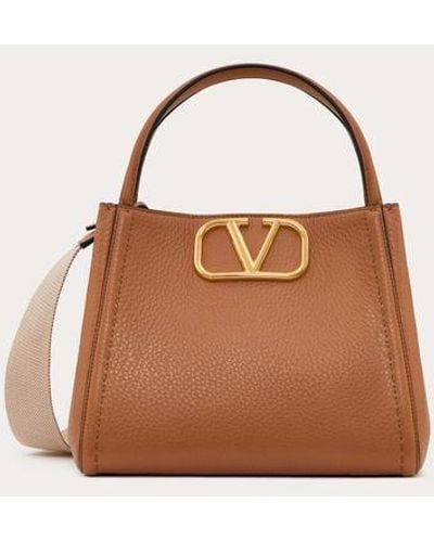 Valentino Garavani Alltime Medium Handbag In Grainy Calfskin - Brown