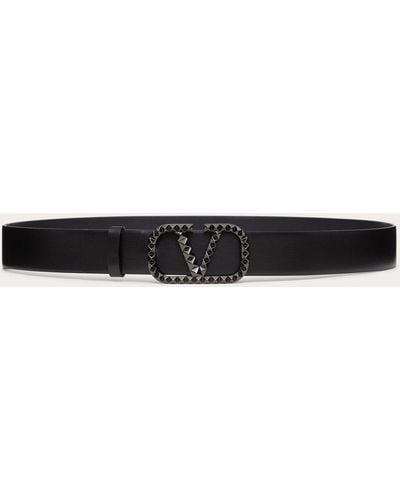 Valentino Garavani Vlogo Signature Belt In Grainy Calfskin 35 Mm - Black