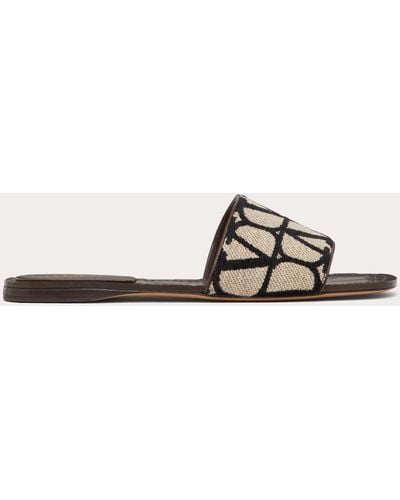 Valentino Garavani Toile Iconographe Slide Sandal - Natural