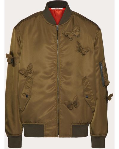 Valentino Nylon Bomber Jacket With Embroidered Butterflies - Green
