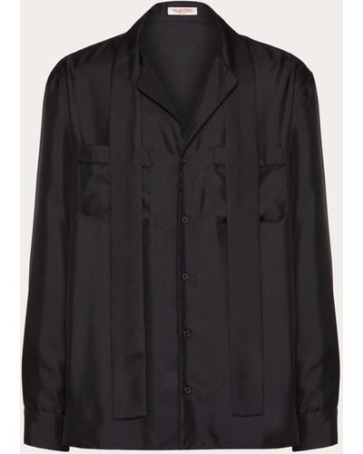 Valentino Silk Pajama Shirt With Scarf Collar - Black