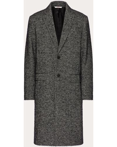 Valentino All-over Rockstud Spike Wool Tweed Coat - Grey
