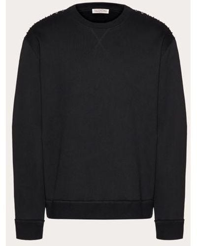 Valentino Felpa girocollo in cotone con borchie black untitled - Nero