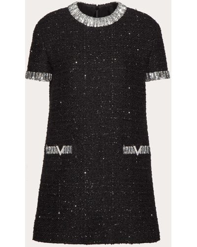 Valentino Embroidered Glaze Tweed Short Dress - Black