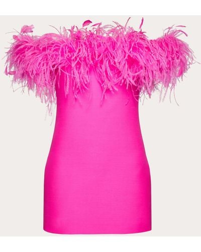 Valentino Crepe Couture Short Dress With Feather Embroidery - Pink