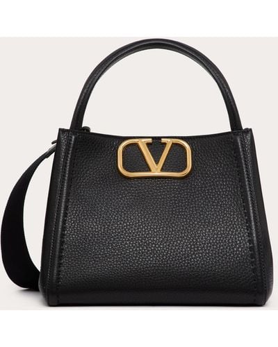 Valentino Garavani Alltime Medium Handbag In Grainy Calfskin - Black