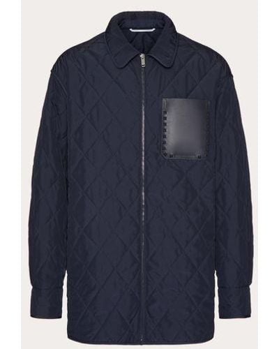 Valentino Quilted Nylon Shirt Jacket With Rockstud Untitled Studded Leather Pocket - Blue