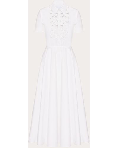 Valentino Embroidered Compact Popeline Midi Dress - White