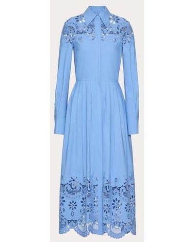 Valentino Popeline Broderie Dress - Blue