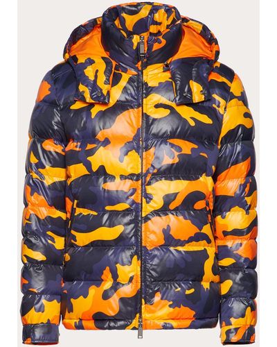 Valentino Camouflage Hooded Puffer Coat - Orange