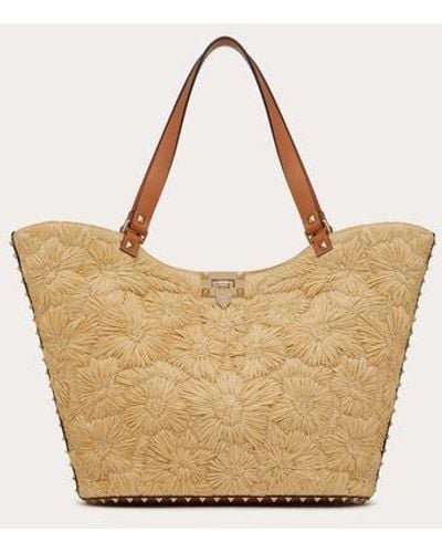 Valentino Garavani Rockstud Woven Raffia Shopping Bag - Natural