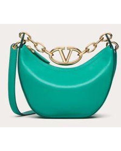 Valentino Garavani Mini Vlogo Moon Hobo Bag In Nappa Leather With Chain - Green