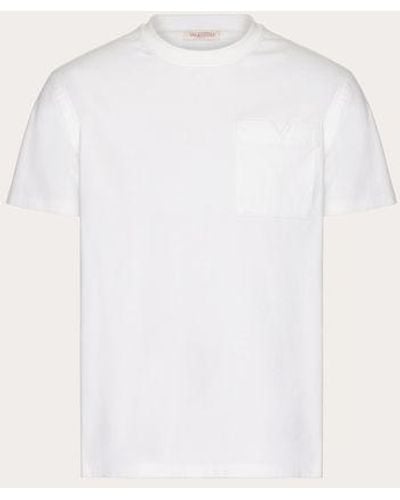 Valentino Cotton T-shirt With Topstitched V Detail - Natural