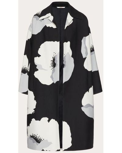 Valentino Crepe Couture Caban With Flower Portrait Print - Black