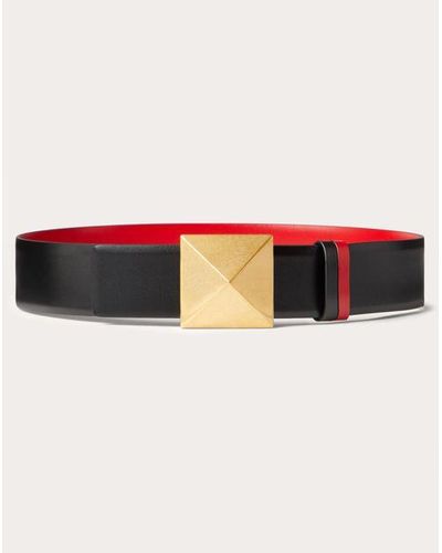 Valentino Garavani Reversible One Stud Belt In Glossy Calfskin 40 Mm - Multicolour