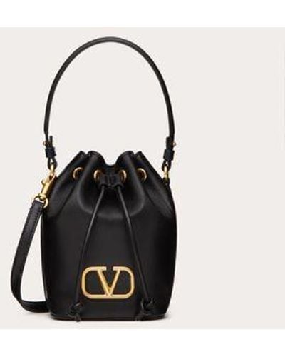 Valentino Garavani Mini Vlogo Signature Bucket Bag In Nappa Leather - Black