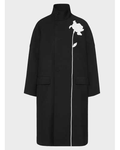 Valentino Silk Shantung High-neck Caban With Flower Embroidery - Black