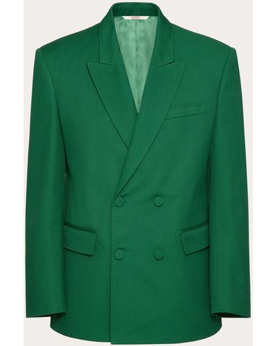 Valentino Double-breasted Jacket In Stretch Cotton Canvas - Green