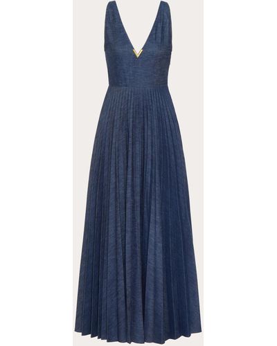 Valentino Chambray Denim Plisse' Dress - Blue