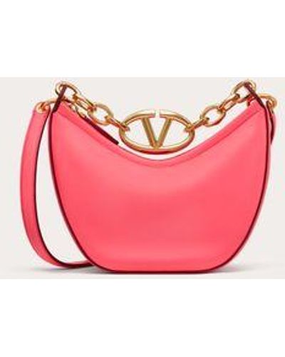 Valentino Garavani Mini Vlogo Moon Hobo Bag In Nappa Leather With Chain - Pink