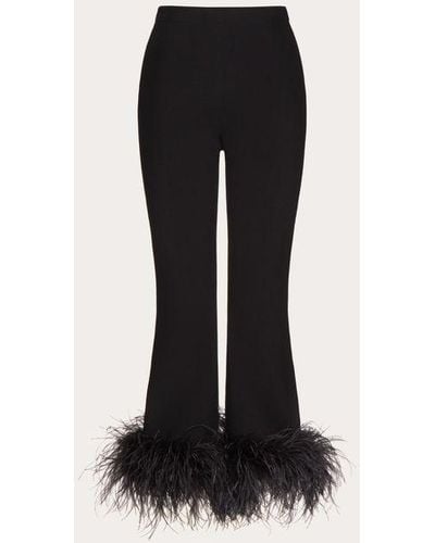 Valentino Stretched Viscose Trousers With Feathers - Black