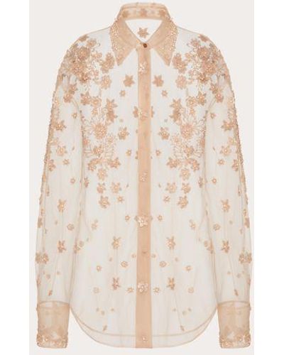 Valentino Embroidered Tulle Illusione Shirt - Natural