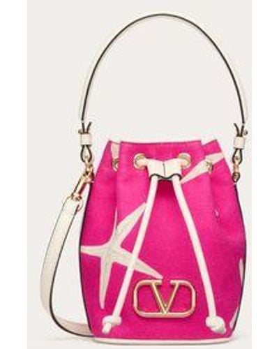 Valentino Garavani Escape Mini Bucket Bag In Canvas With Starfish Print - Pink