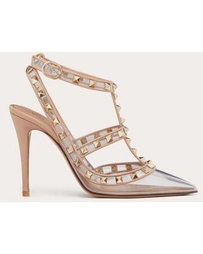 Valentino Garavani Rockstud Court Shoes With Straps In Transparent Polymer Material - 100 Mm - Natural