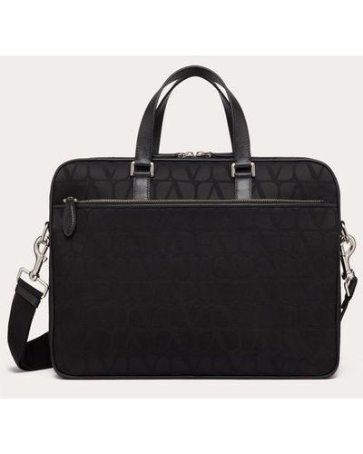 Valentino Garavani Toile Iconographe Technical Fabric Work Bag With Leather Details - Black