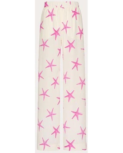 Valentino Starfish Crepe De Chine Trousers - Pink