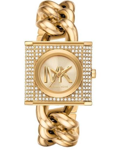 Michael Kors Mini-montre dorée à chaîne cadenas et pierres pavées - Métallisé