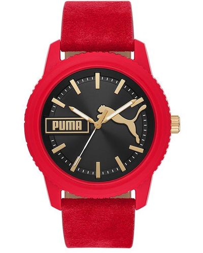 PUMA Analogique Quartz Montre avec Bracelet en Cuir P5107 - Rouge