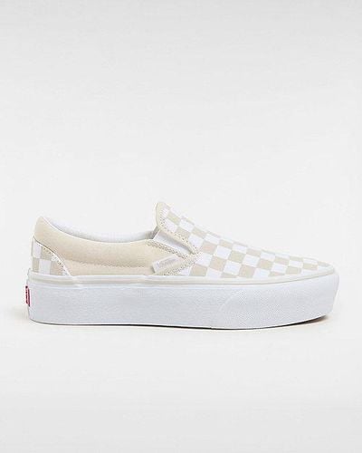 Vans Checkerboard Classic Slip-on Platform Shoes - White