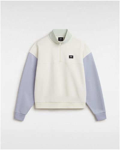 Vans Colorblock Mock Neck Sweatshirt Met Halve Rits - Wit