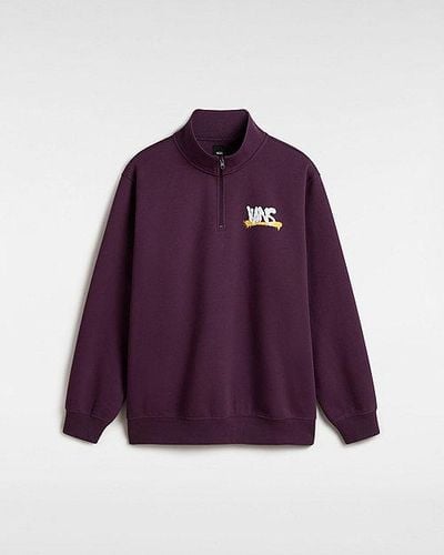 Vans Og Flower Spray Loose Half Zip Sweatshirt - Purple