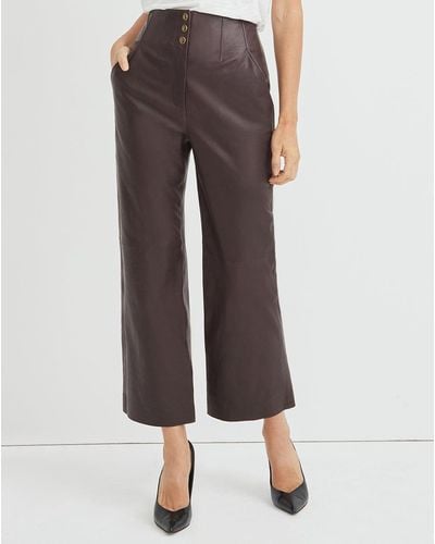 Veronica Beard Arcello Leather Pant - Brown