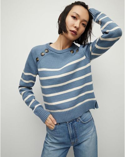 Veronica Beard Virke Striped Sweater Slate Blue Ecru