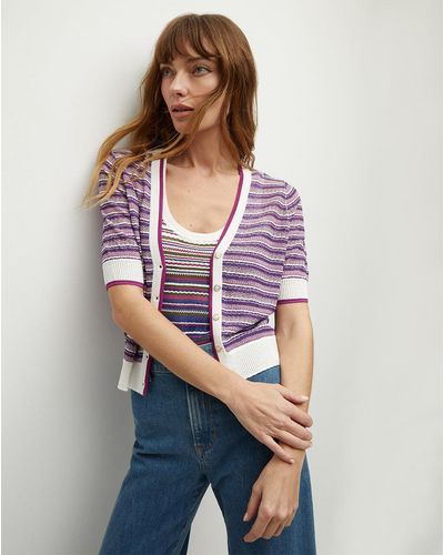 Veronica Beard Varia Striped Knit Cardigan - Purple