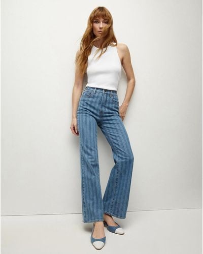 Veronica Beard Crosbie Loafer Length Wide-leg Jean Striped - Blue