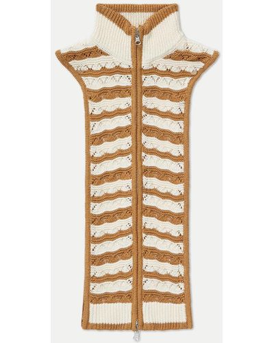 Veronica Beard Bacca Striped Knit Dickey Desert Khaki Off-white - Metallic